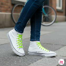 Lacets pour baskets et sneakers plats et larges longueur 150 cm largeur 7 mm couleur jaune fluo