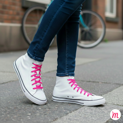 Lacets pour baskets et sneakers plats et larges longueur 150 cm largeur 7 mm couleur rose fluo