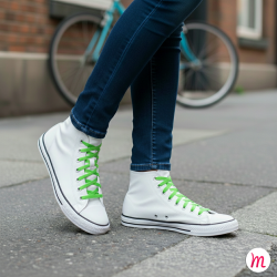 Lacets pour baskets et sneakers plats et larges longueur 150 cm largeur 7 mm couleur vert pastourelle