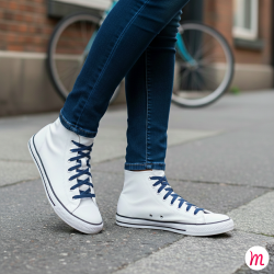 Lacets pour baskets et sneakers plats et larges longueur 90 cm largeur 7 mm couleur bleu airelles