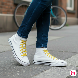 Lacets pour baskets et sneakers plats et larges longueur 90 cm largeur 7 mm couleur jaune canaris