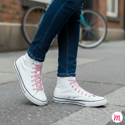 Lacets pour baskets et sneakers plats et larges longueur 90 cm largeur 7 mm couleur rose oeillet