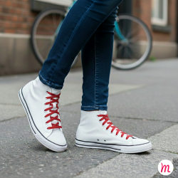 Lacets pour baskets et sneakers plats et larges longueur 90 cm largeur 7 mm couleur rouge passion