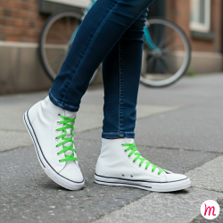 Lacets pour baskets et sneakers plats et larges longueur 90 cm largeur 7 mm couleur vert fluo