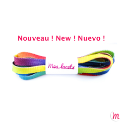 Lacets pour baskets et sneakers plats et larges longueur 110 cm largeur 7 mm couleur arc-en-ciel