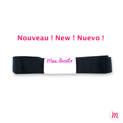 Lacets pour baskets et sneakers plats et larges longueur 110 cm largeur 7 mm couleur noir satiné