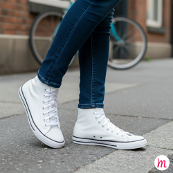 Lacets pour baskets et sneakers plats et larges longueur 110 cm largeur 7 mm couleur blanc neige
