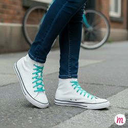 Lacets pour baskets et sneakers plats et larges longueur 110 cm largeur 7 mm couleur bleu turquoise