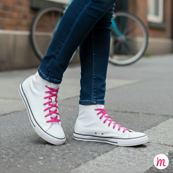 Lacets pour baskets et sneakers plats et larges longueur 110 cm largeur 7 mm couleur rose litchy