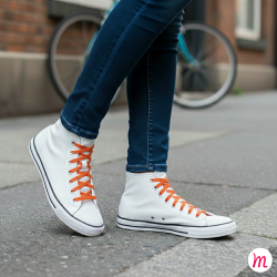 Lacets pour baskets et sneakers plats et larges longueur 180 cm largeur 7 mm couleur orange soucis
