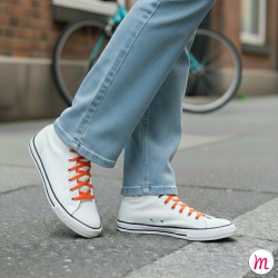 Lacets pour baskets et sneakers plats et larges longueur 90 cm largeur 7 mm couleur orange soucis