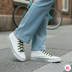 Lacets pour baskets et sneakers plats et larges longueur 110 cm largeur 7 mm couleur vert armée