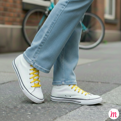 Lacets pour baskets et sneakers plats et larges longueur 125 cm largeur 7 mm couleur jaune canaris