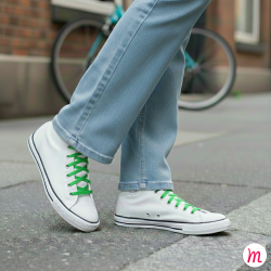 Lacets pour baskets et sneakers plats et larges longueur 125 cm largeur 7 mm couleur vert pastourelle