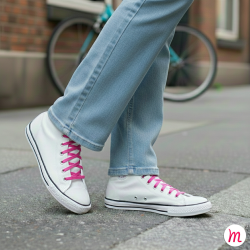 Lacets pour baskets et sneakers plats et larges longueur 150 cm largeur 7 mm couleur rose litchy
