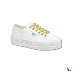 Lacets pour chaussures en toile plats et fins longueur 120 cm largeur 4 mm couleur feuille d'or brillant