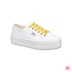 Lacets pour chaussures en toile plats et fins longueur 90 cm largeur 4 mm couleur jaune canaris
