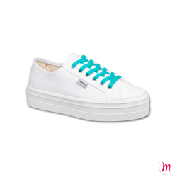 Lacets pour chaussures en toile plats et fins longueur 90 cm largeur 4 mm couleur bleu turquoise