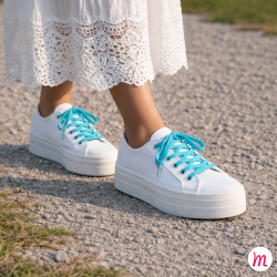 Lacets pour chaussures en toile plats et fins longueur 90 cm largeur 4 mm couleur bleu turquoise