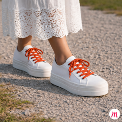 Lacets pour chaussures en toile plats et fins longueur 90 cm largeur 4 mm couleur orange mandarine