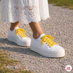 Lacets pour chaussures en toile plats et fins longueur 55 cm largeur 4 mm couleur jaune canaris