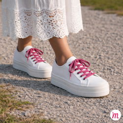 Lacets pour chaussures en toile plats et fins longueur 40 cm largeur 4 mm couleur rose litchy