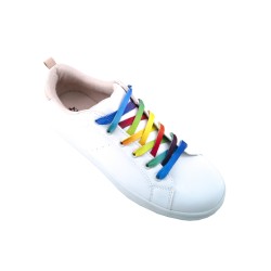 Lacets pour baskets et sneakers plats et larges longueur 180 cm largeur 7 mm couleur arc-en-ciel